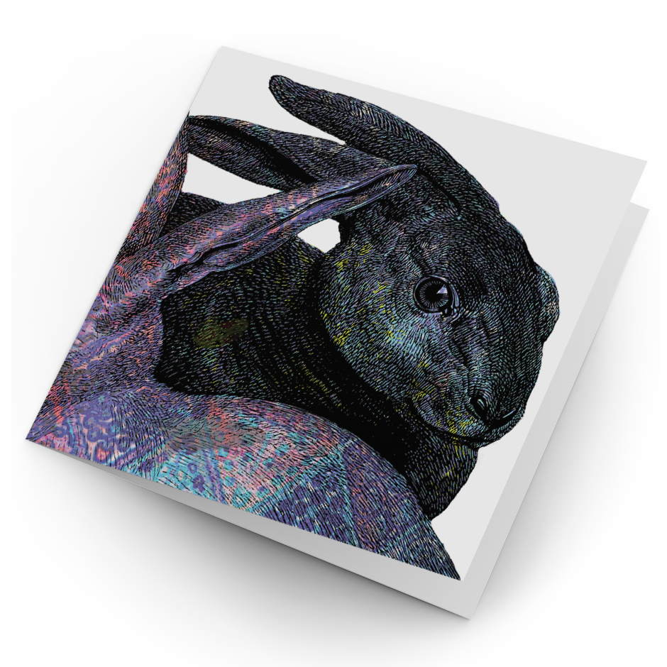 Blue and Grey Rabbit Card